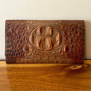 Brahmin Vintage Leather Crocodile Embossed Trifold Wallet